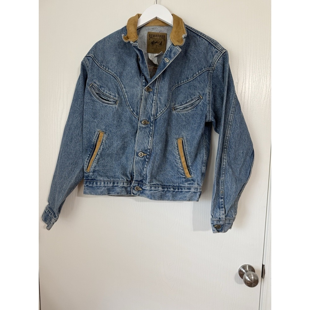 Schaefer Outfitter Denim & Leather Jacket Size Medium, Embroidered Western Style